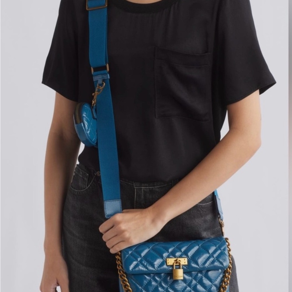 Kurt Geiger Blue Quilted Patent Leather Crossbody Bag - Picture 4 of 11